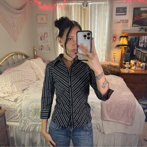 Y2K Striped Button Up Blouse